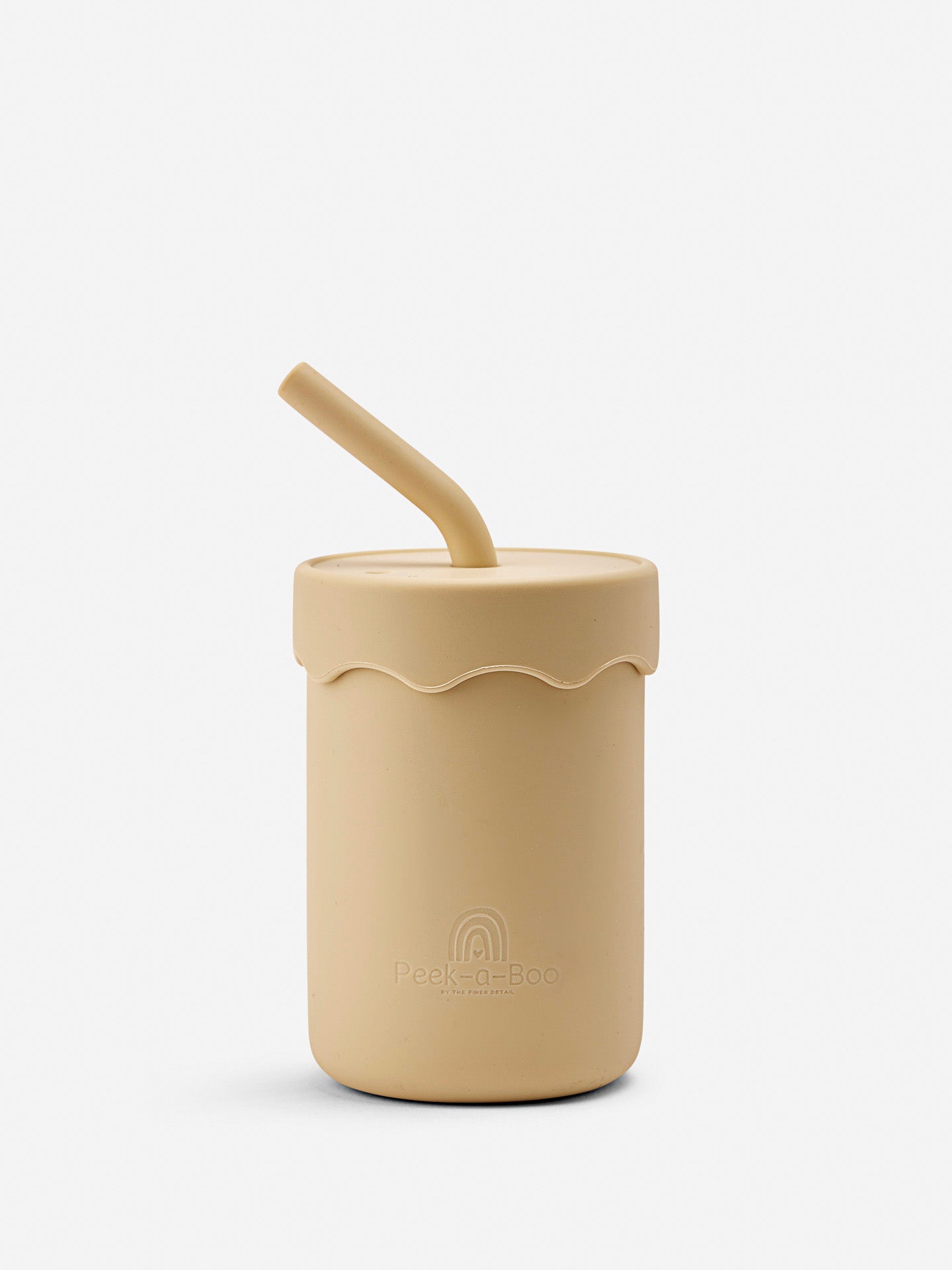 Personalized Baby Silicone Training Cup with Straw | Beige