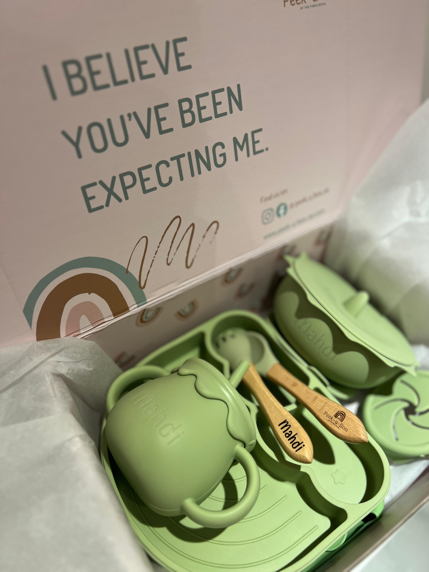 Personalised Premium Silicone Feeding Set | Matcha Green