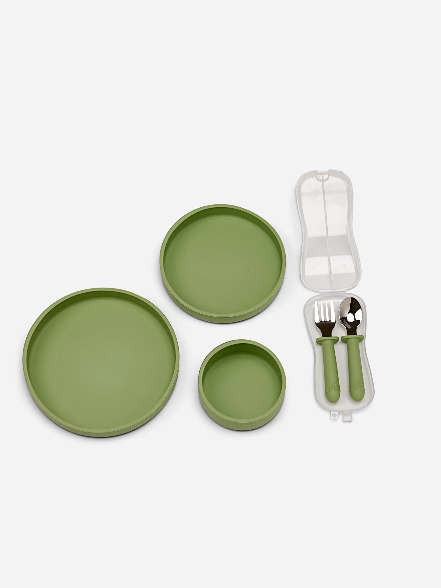 Toddler Plate Set with Cutlery | Green