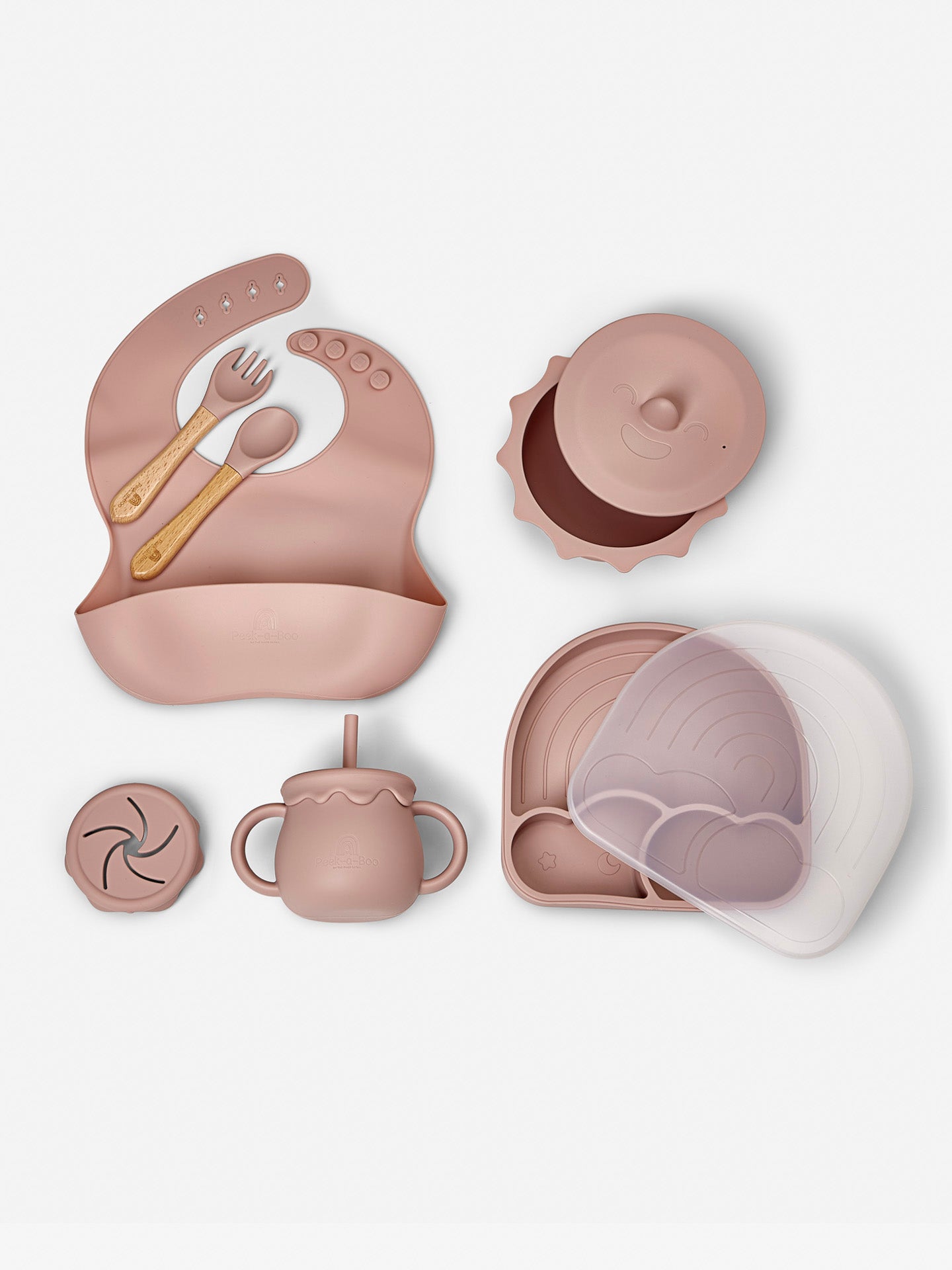 Premium Rainbow 9pc Baby Feeding Set | Dusty Pink